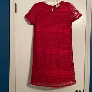 Red lace shift dress.